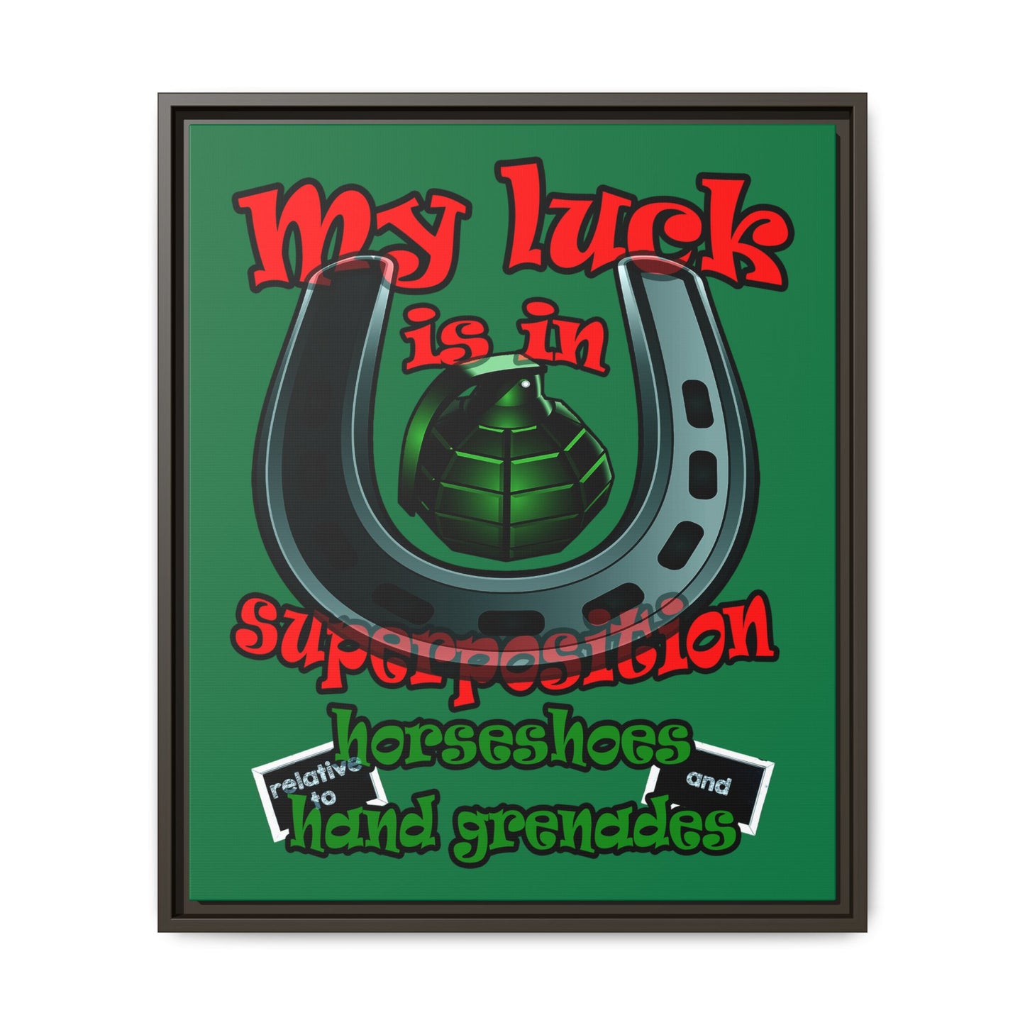 my luck - framed canvas art (dark green)