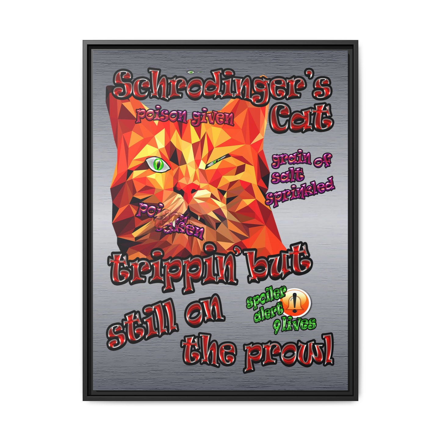 schrodinger's cat - framed canvas art (brushed nickel)