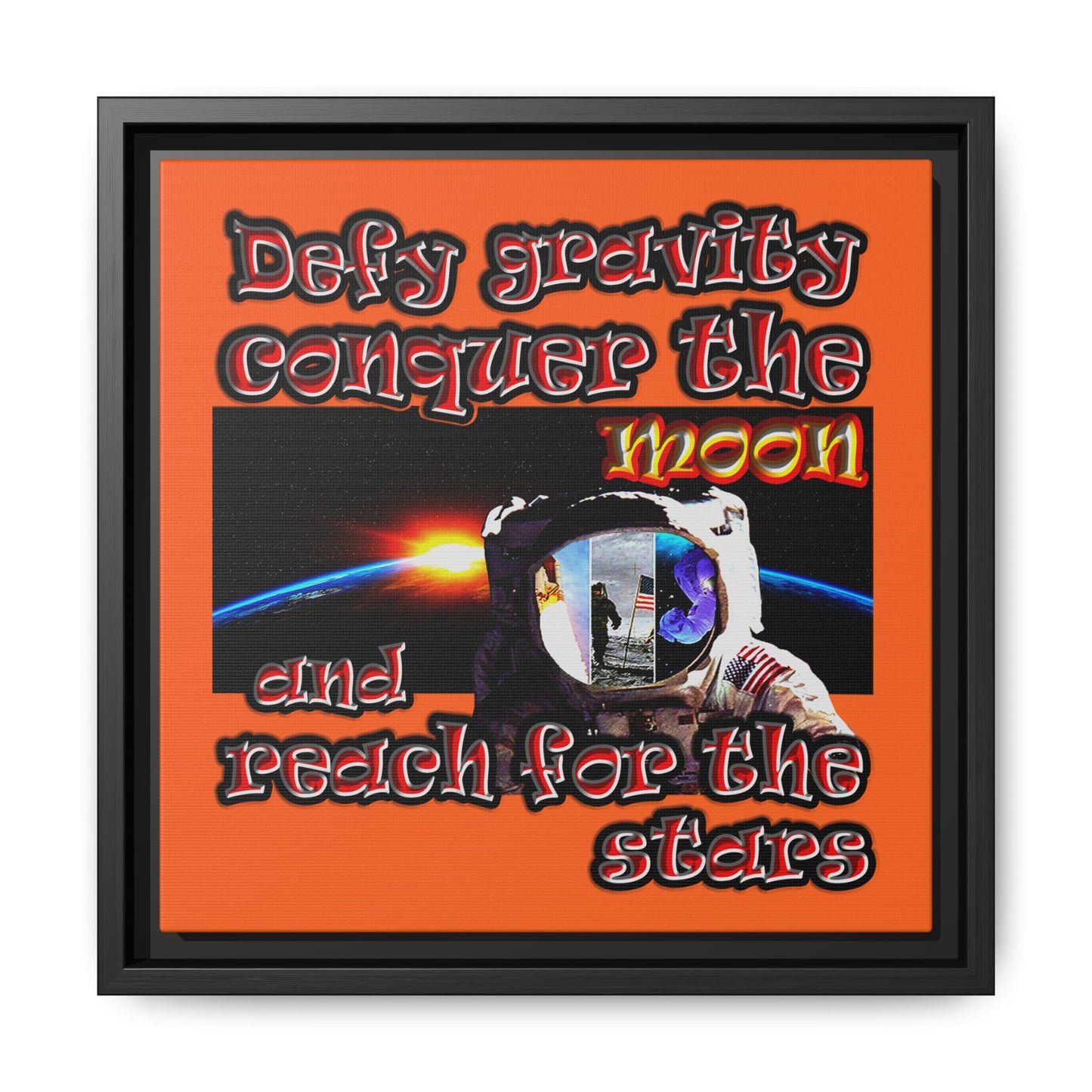 defy conquer reach - framed canvas art (orange)