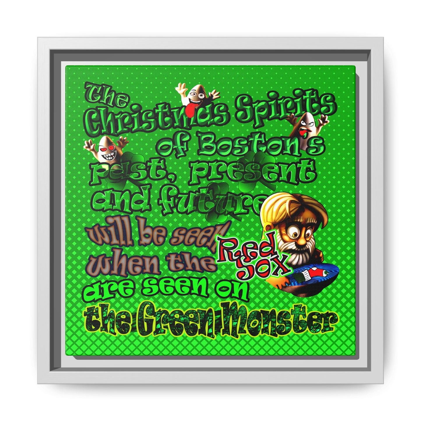 christmas spirits of boston - framed canvas art (logo green)