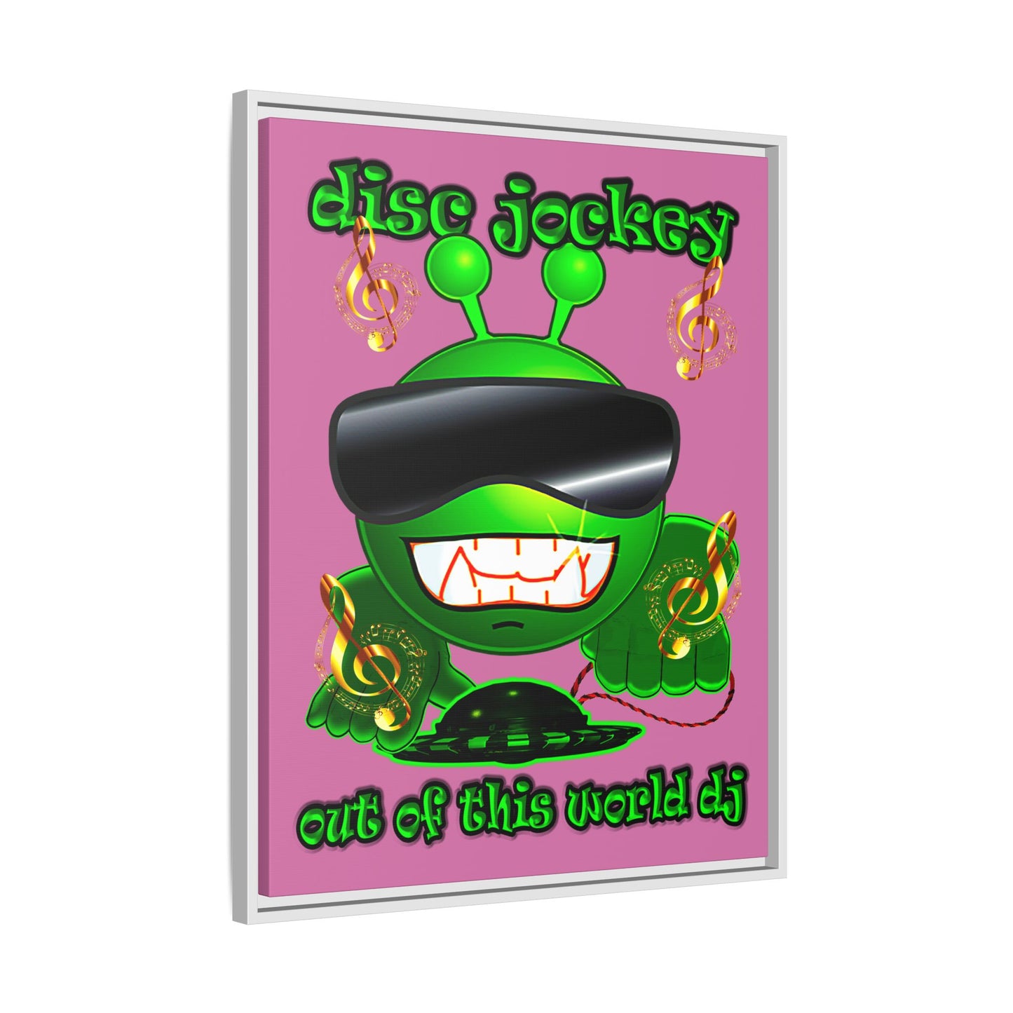 disc jockey - framed canvas art (light pink)