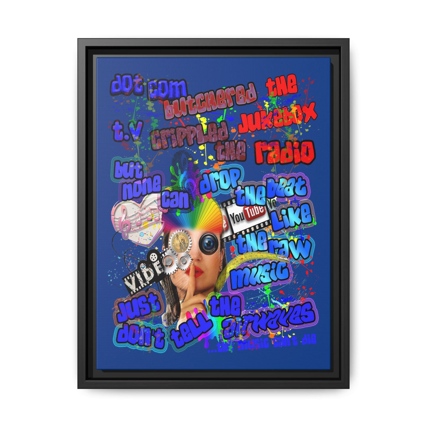 drop the beat - framed canvas art (dark blue)