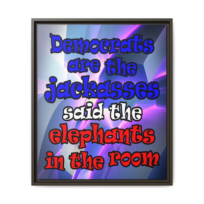 donkeys and elephants - framed canvas art (grey-pink wave)