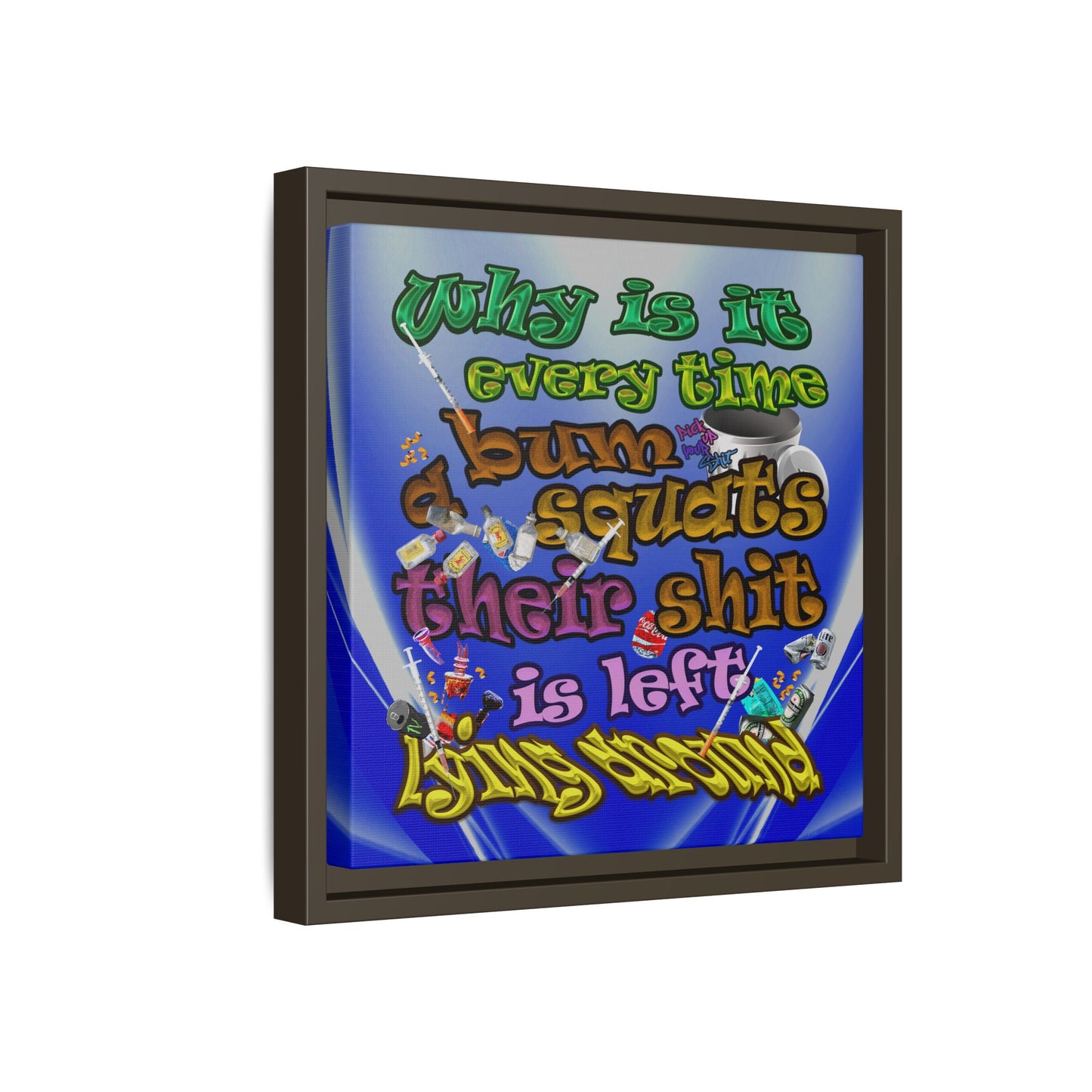 the bum's shit - framed canvas art (blue-white wave)
