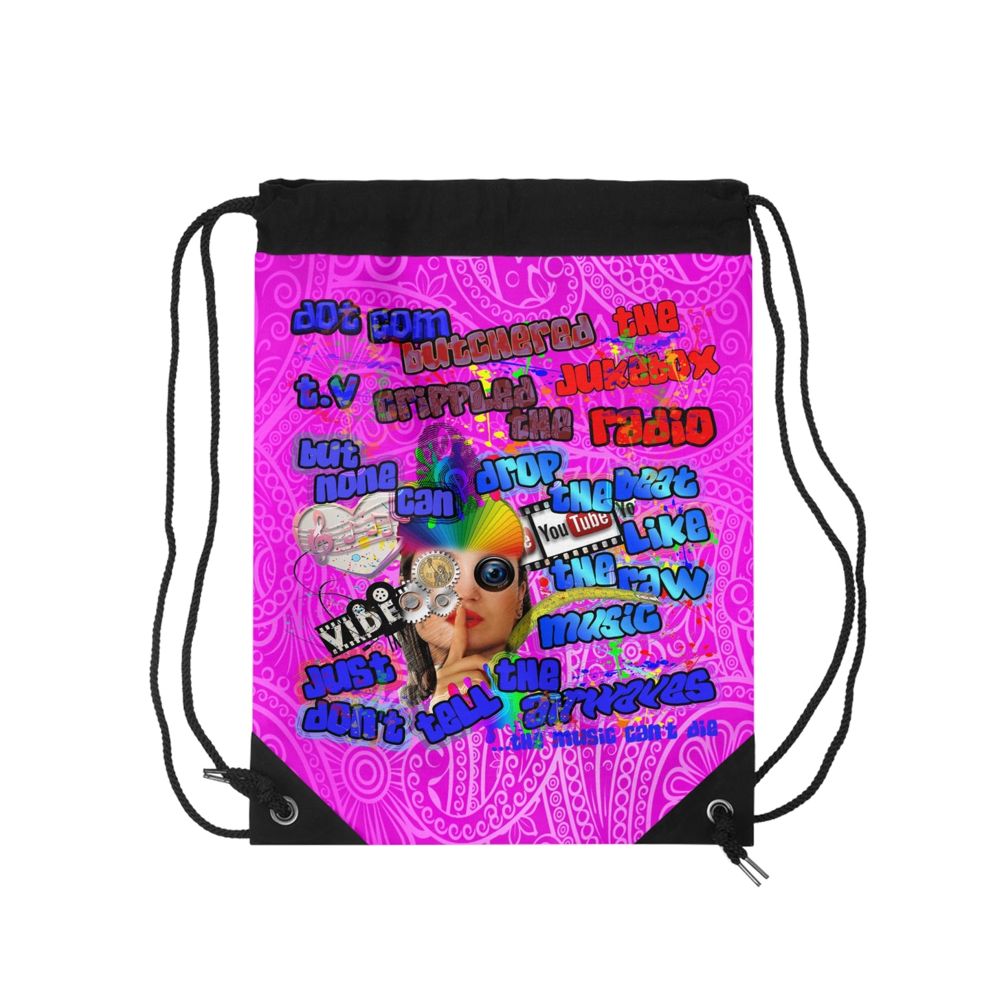 drop the beat - Drawstring Bag (pink swirl)