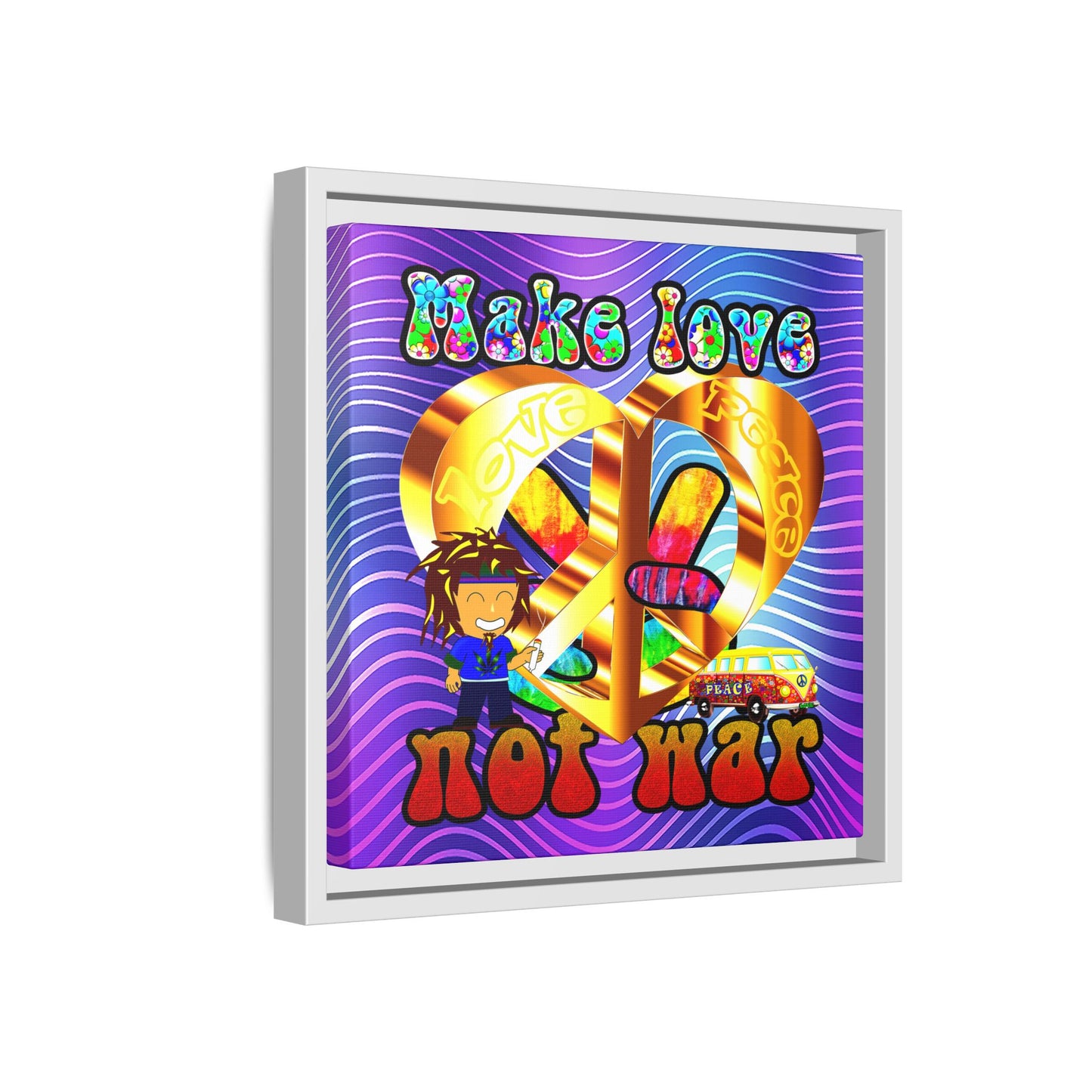 love peace - framed canvas art (purple wave)