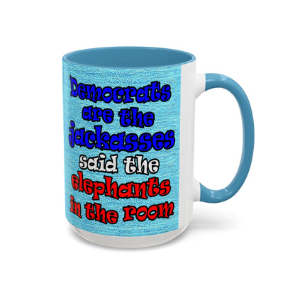 donkeys and elephants - Accent Mug (faded blue)