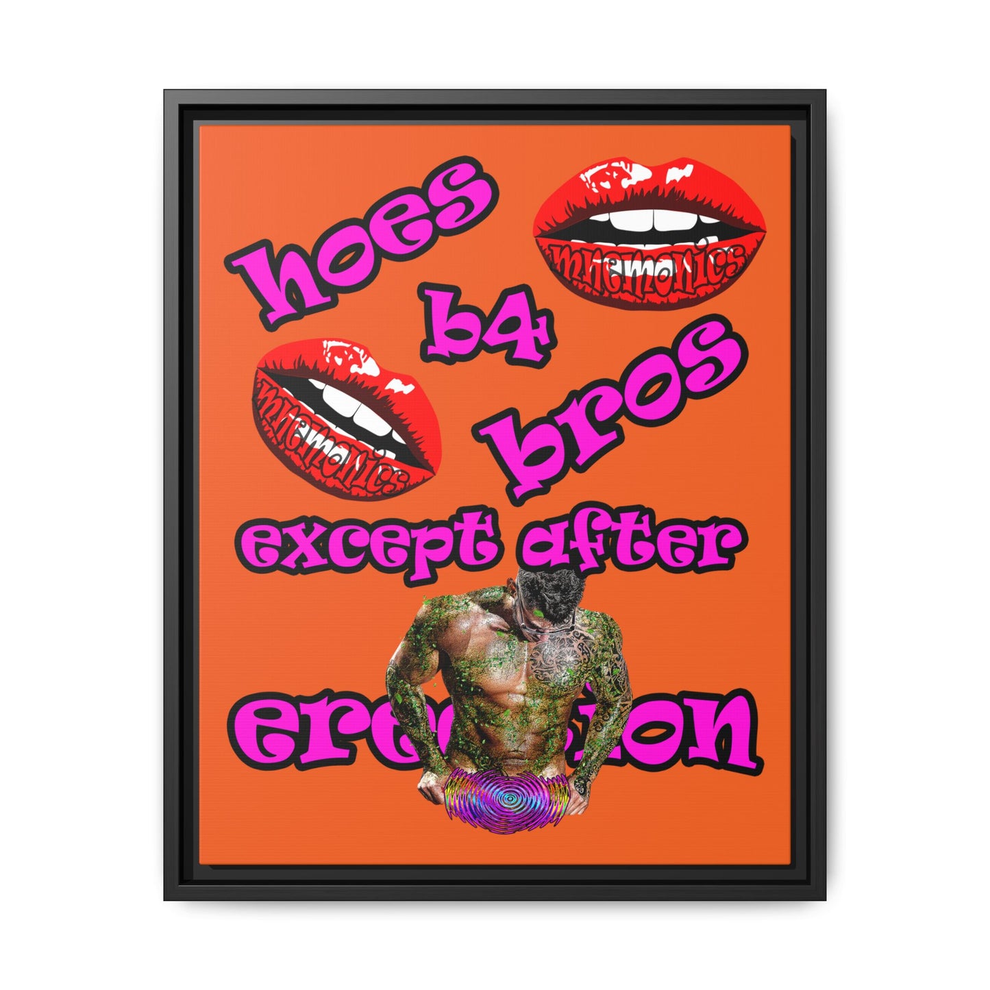 hoes b4 bros - framed canvas art (orange)