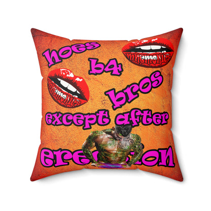 hoes b4 bros - Faux Suede Square Pillow - (burnt orange)