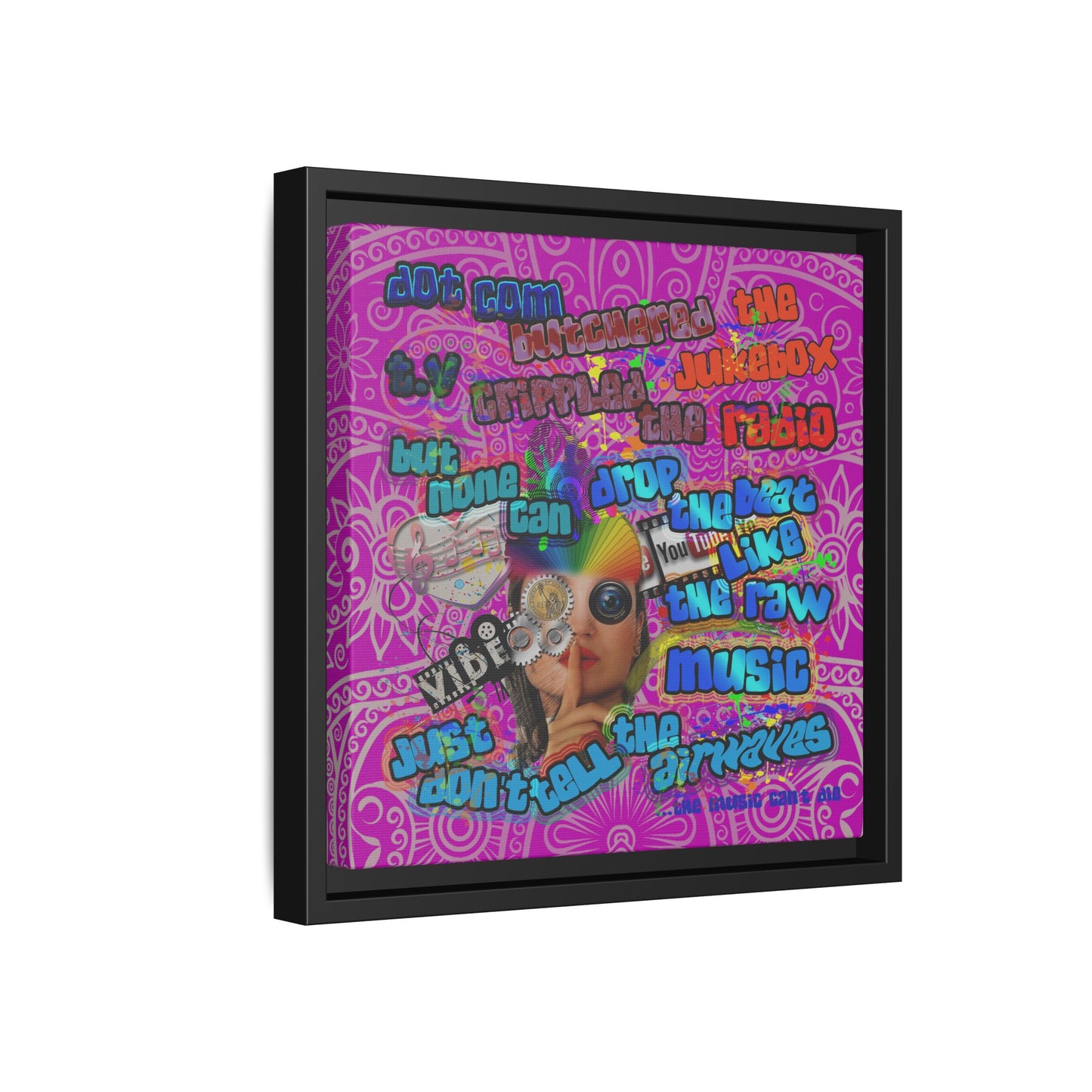drop the beat - framed canvas art (pink swirl)