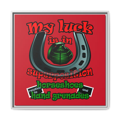 my luck - framed canvas art (dark red)