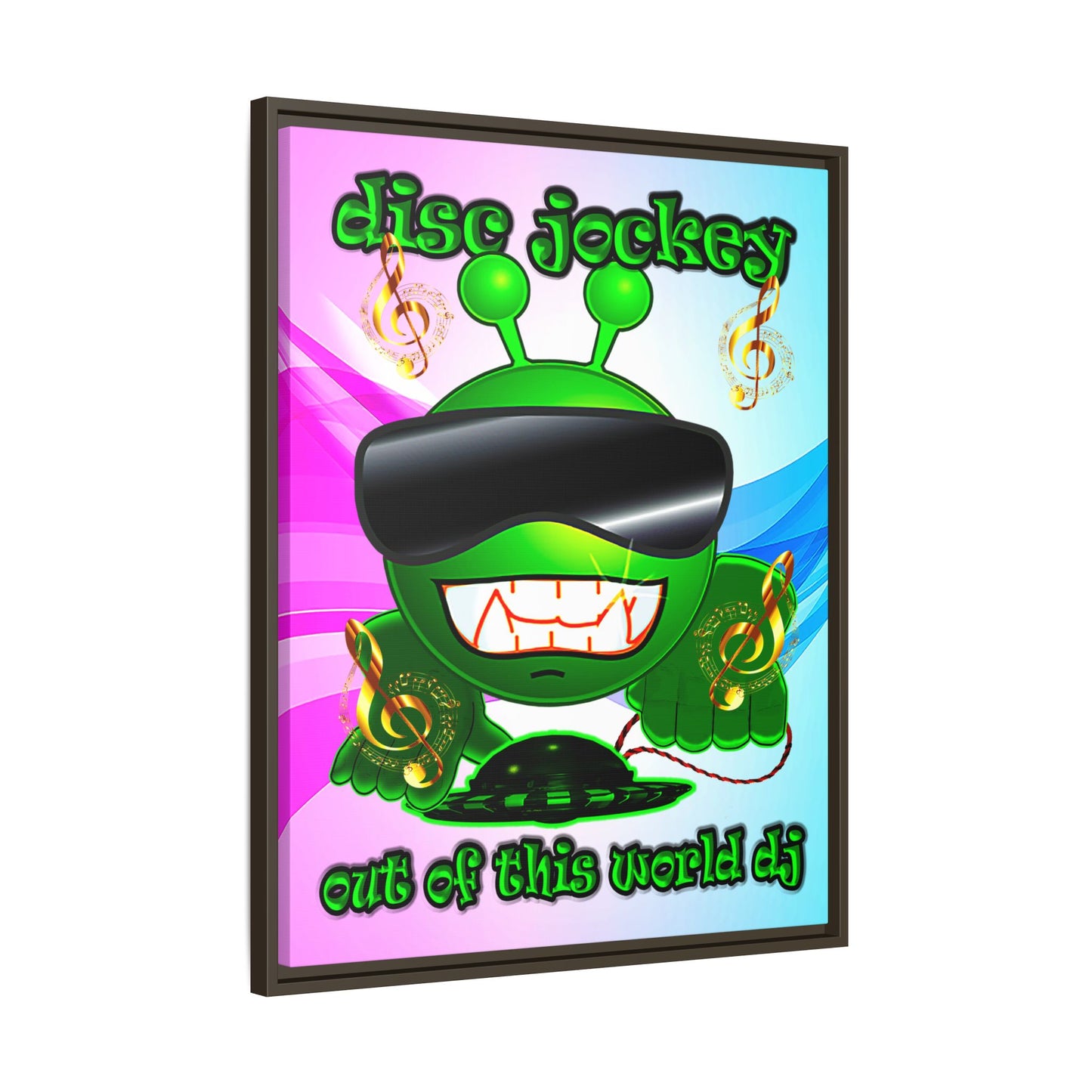 disc jockey - framed canvas art (light blue-pink wave)