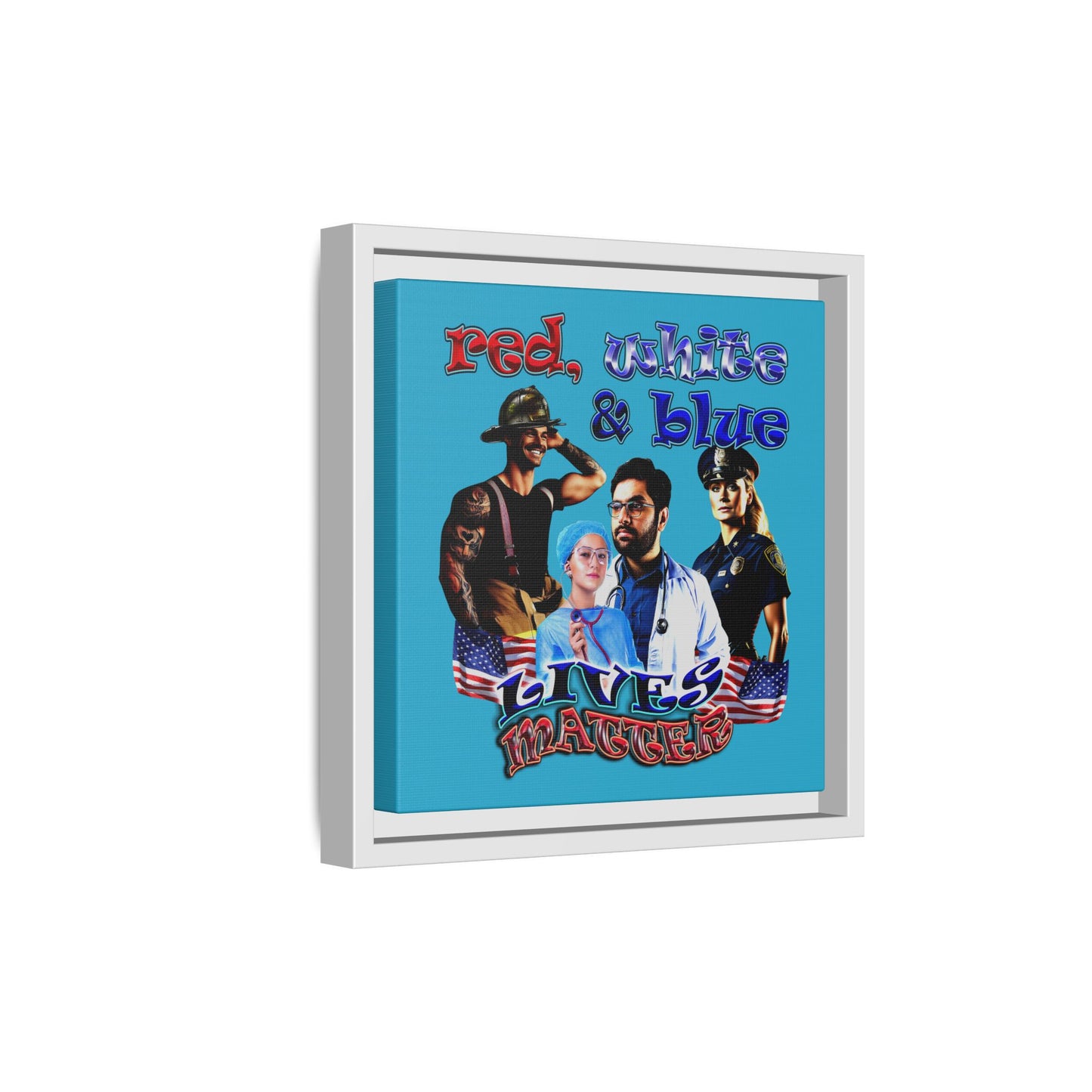 rw&b lives matter - framed canvas art (turquoise)