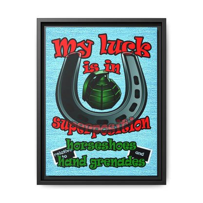 my luck - framed canvas art (faded blue)