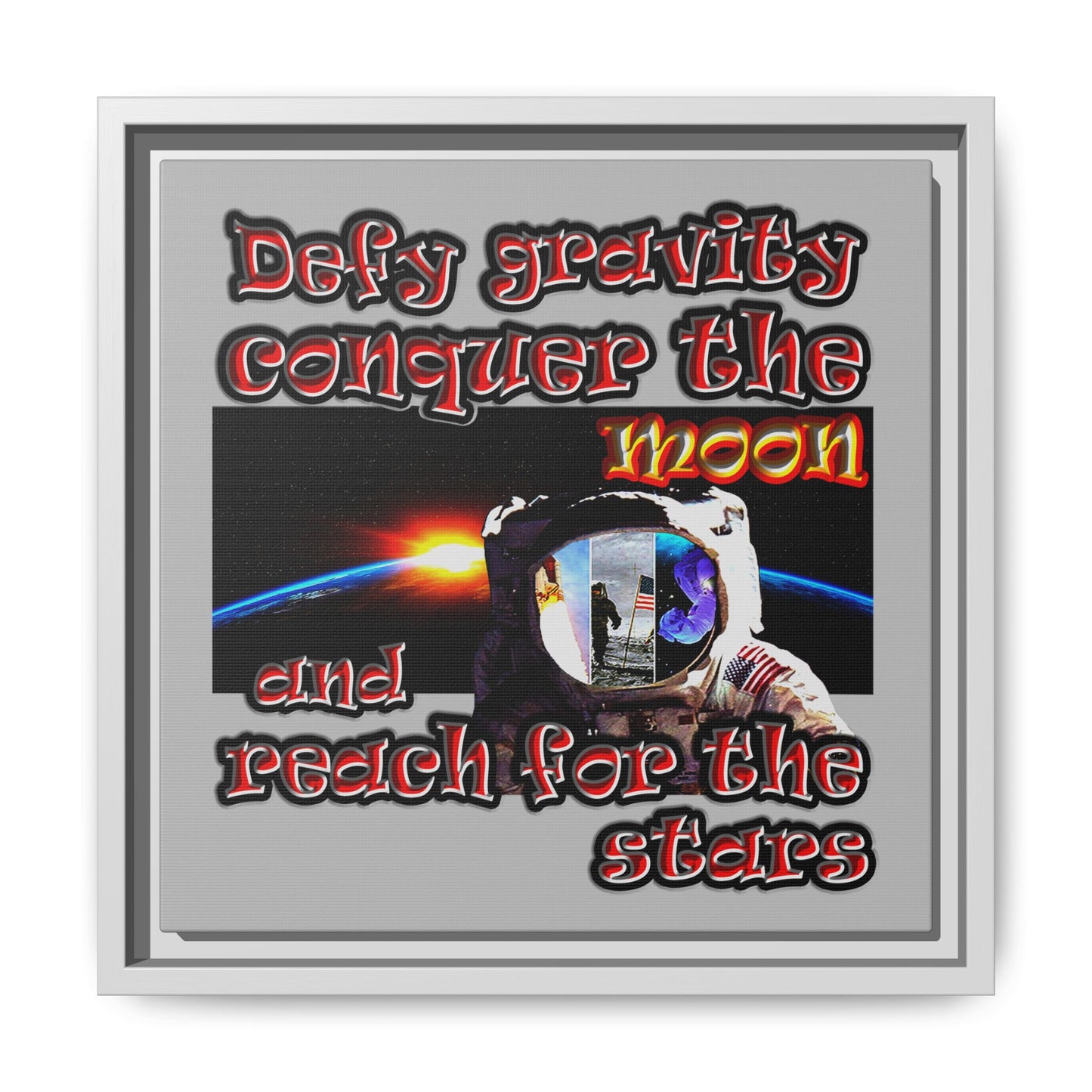 defy conquer reach - framed canvas art (light grey)