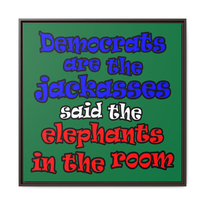 donkeys and elephants - framed canvas art (dark green)