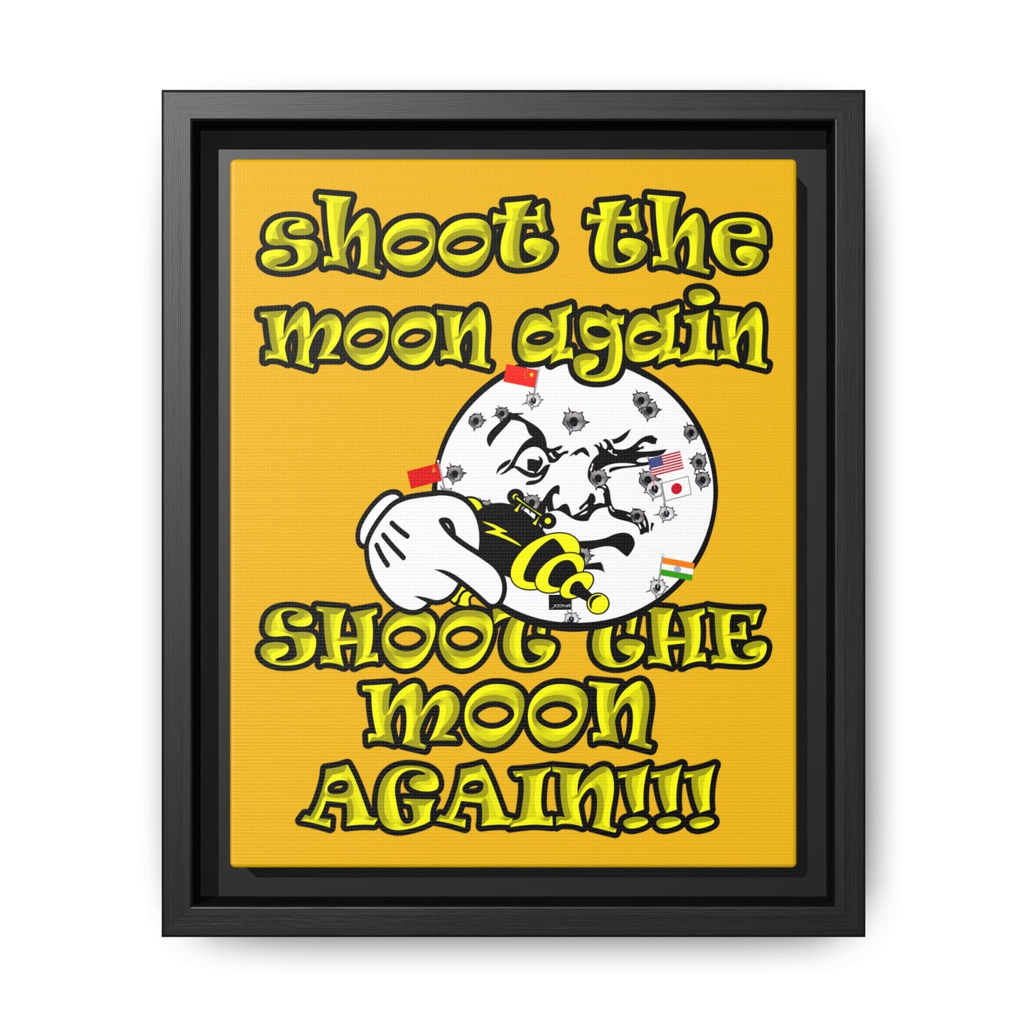 shoot the moon again - framed canvas art (yellow)