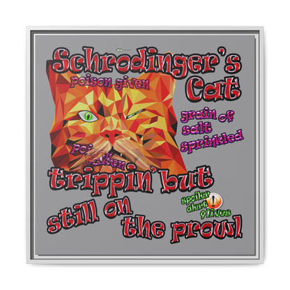 schrodinger's cat - framed canvas art (grey)
