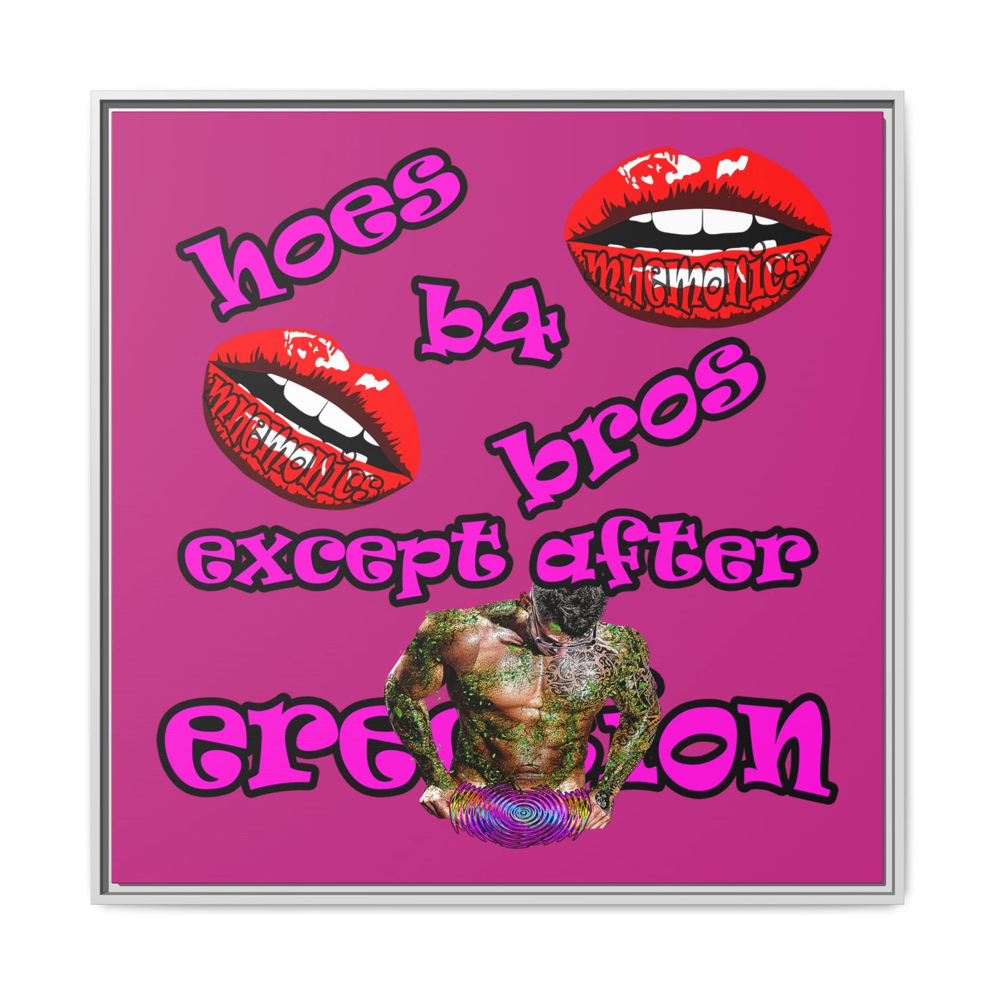 hoes b4 bros - framed canvas art (pink)