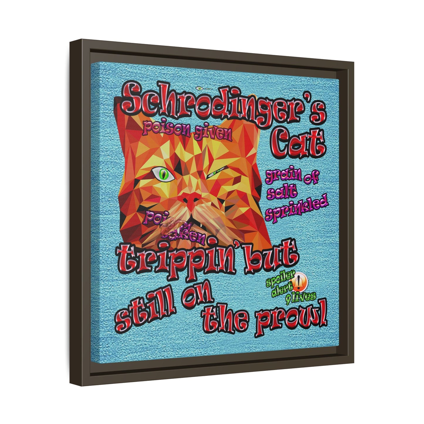 schrodinger's cat - framed canvas art (faded blue)