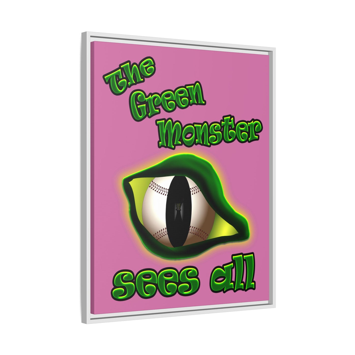 green monster - framed canvas art (light pink)