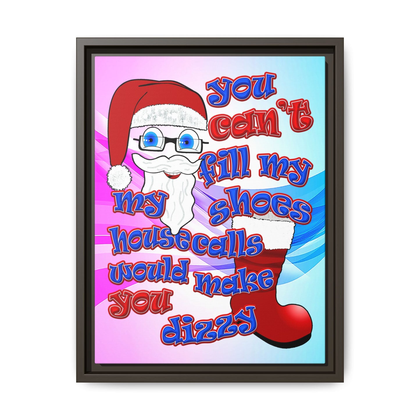santa's shoes - framed canvas art (light blue-pink wave)
