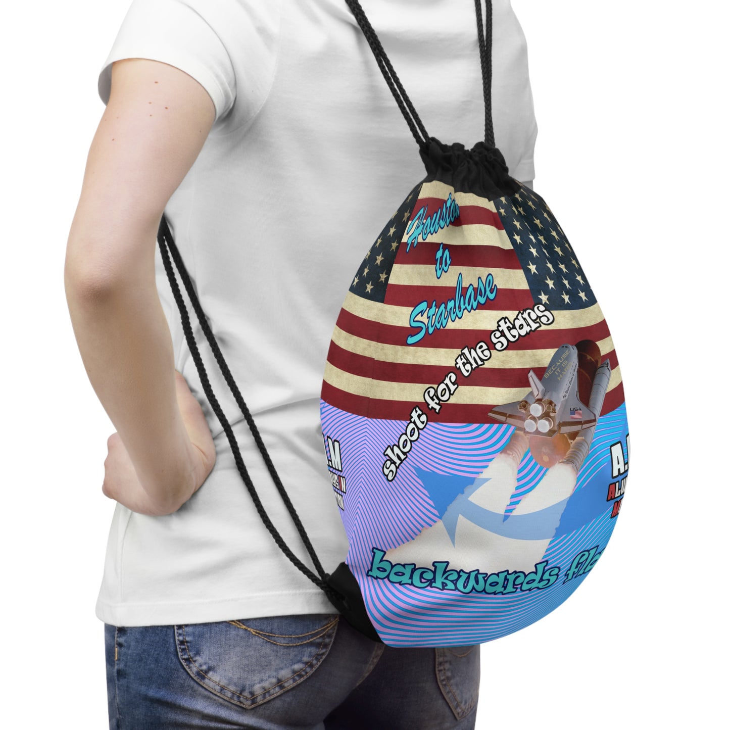 shoot for the stars - Drawstring Bag (light blue-purple wave)