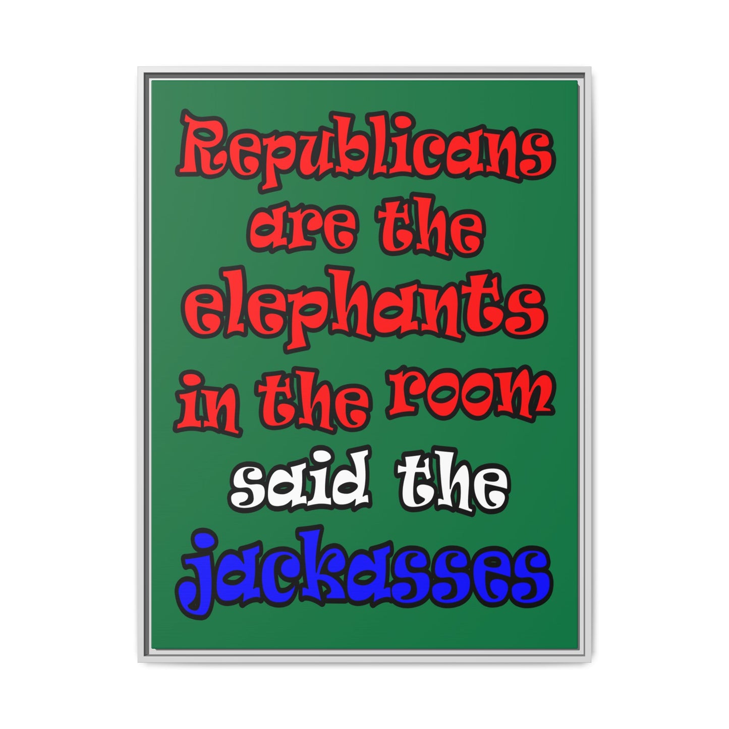 donkeys and elephants - framed canvas art (dark green)
