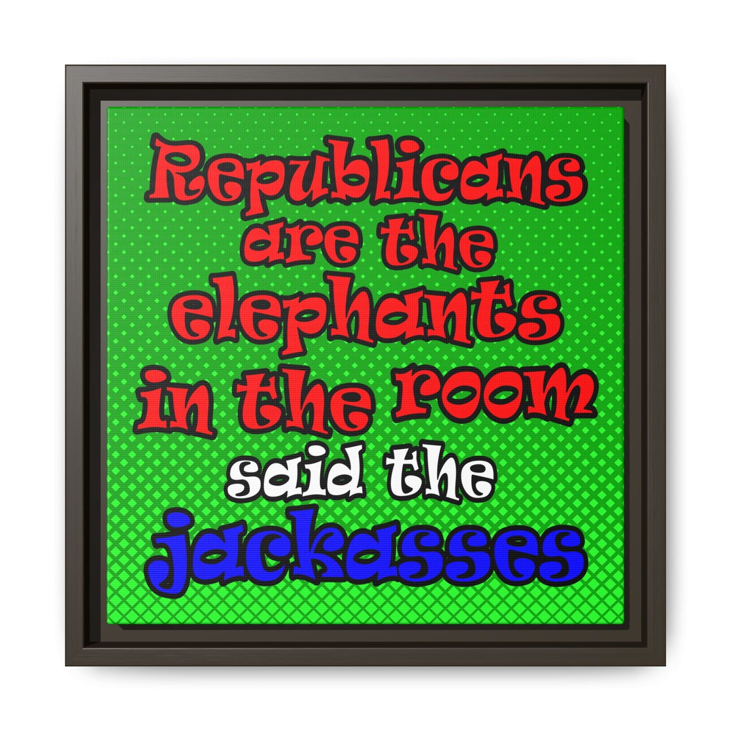 donkeys and elephants - framed canvas art (logo green)