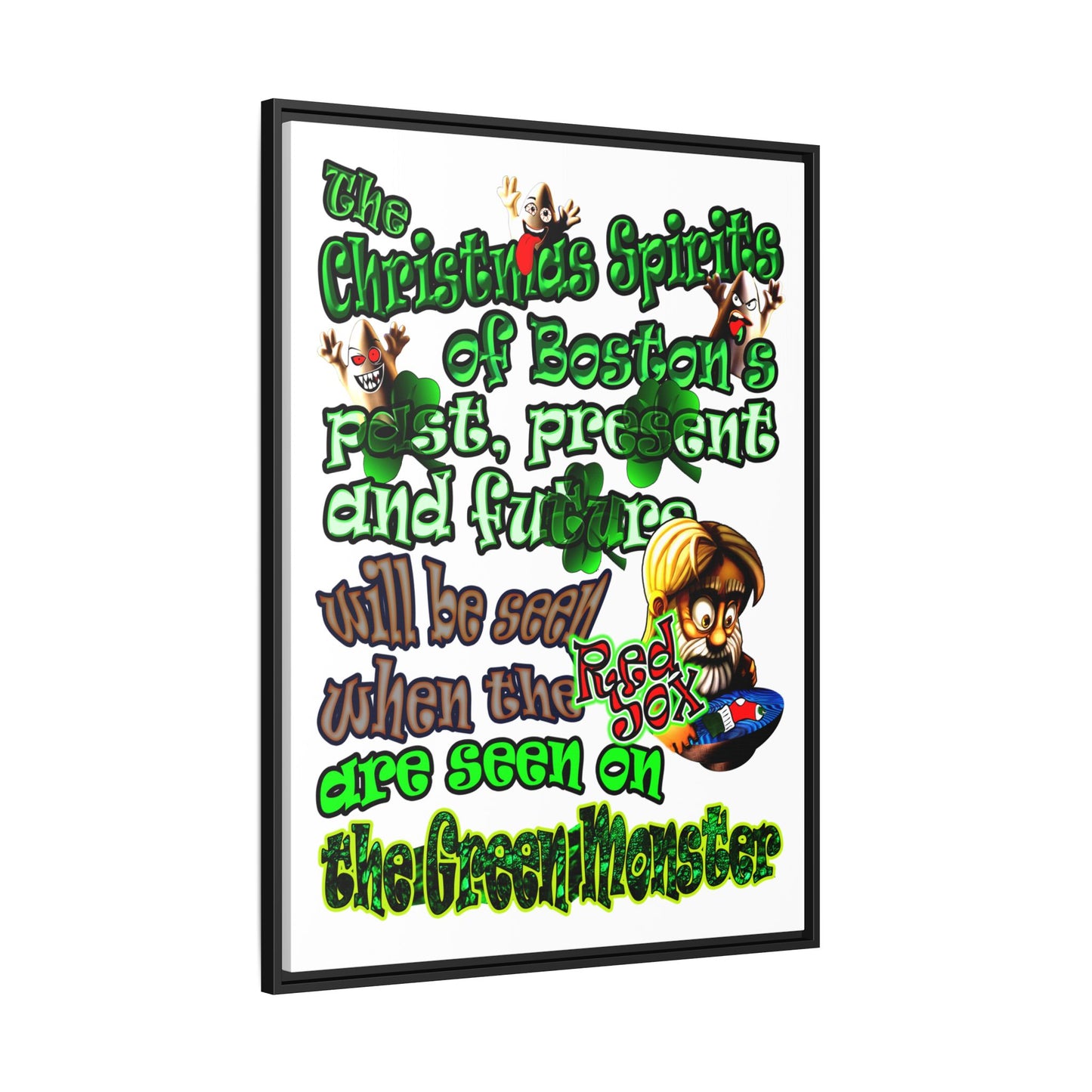christmas spirits of boston - framed canvas art (white)