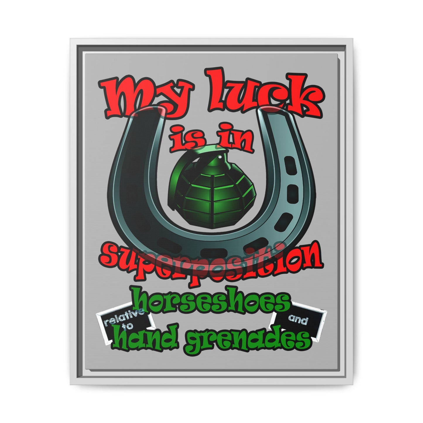 my luck - framed canvas art (light grey)