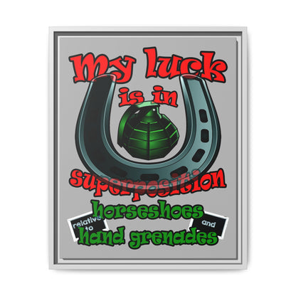 my luck - framed canvas art (light grey)