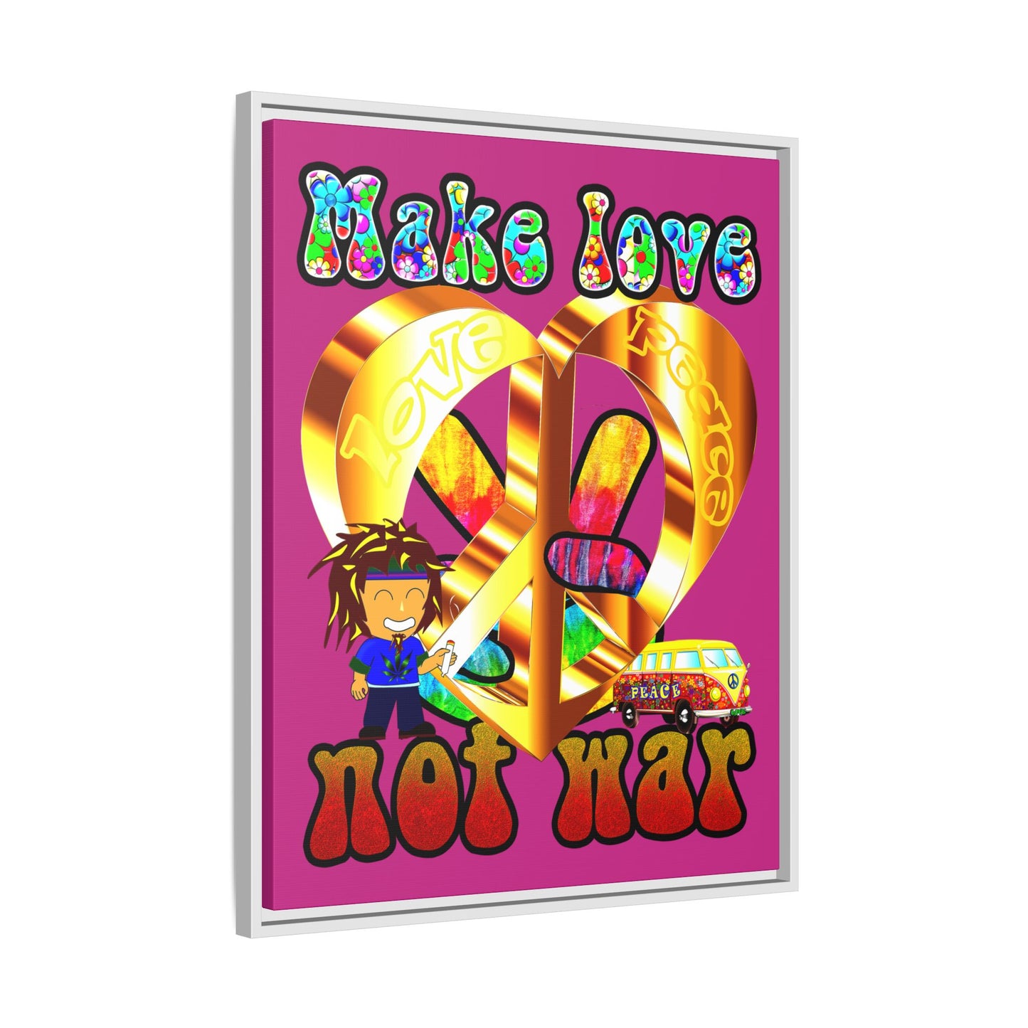 love peace - framed canvas art (pink)