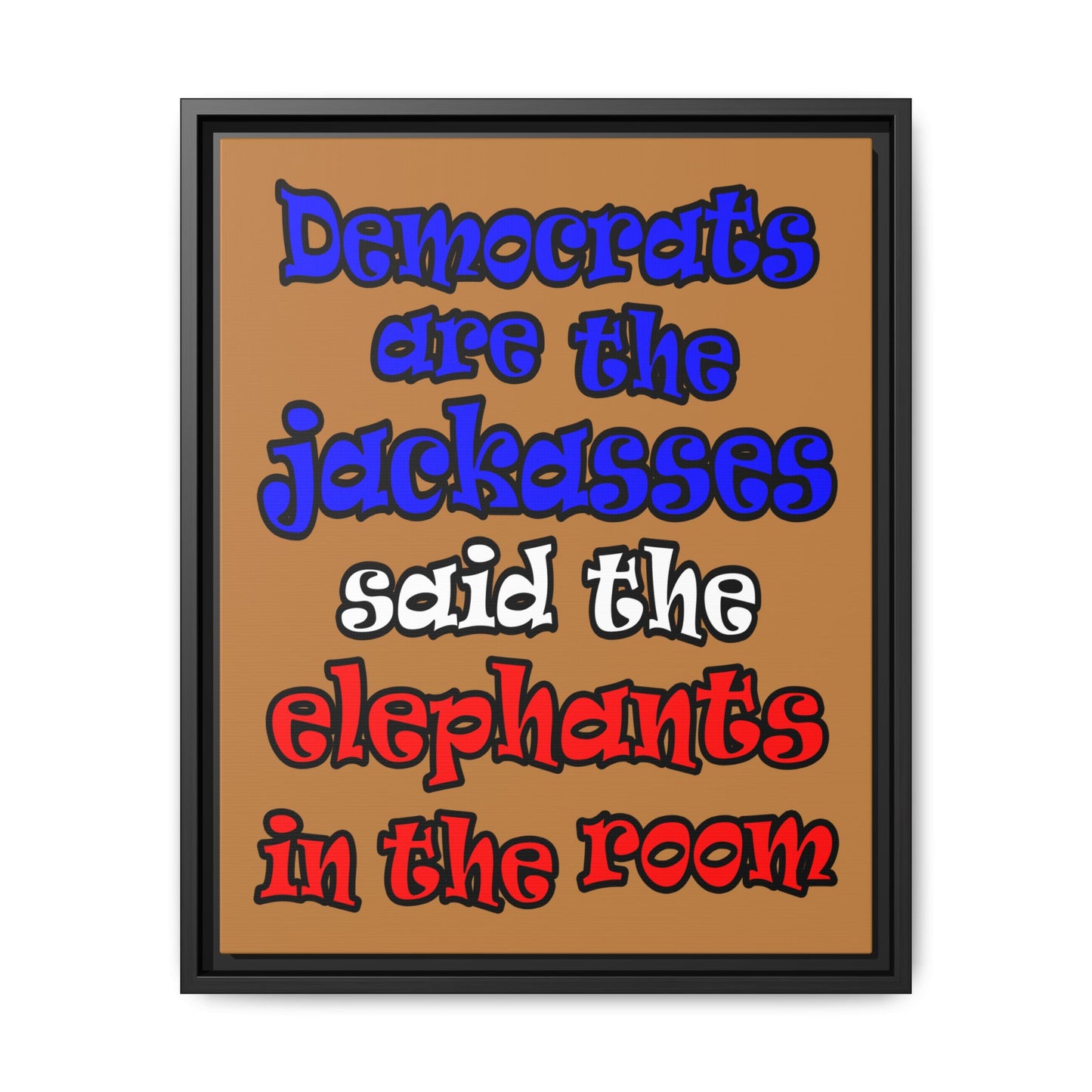 donkeys and elephants - framed canvas art (light brown)