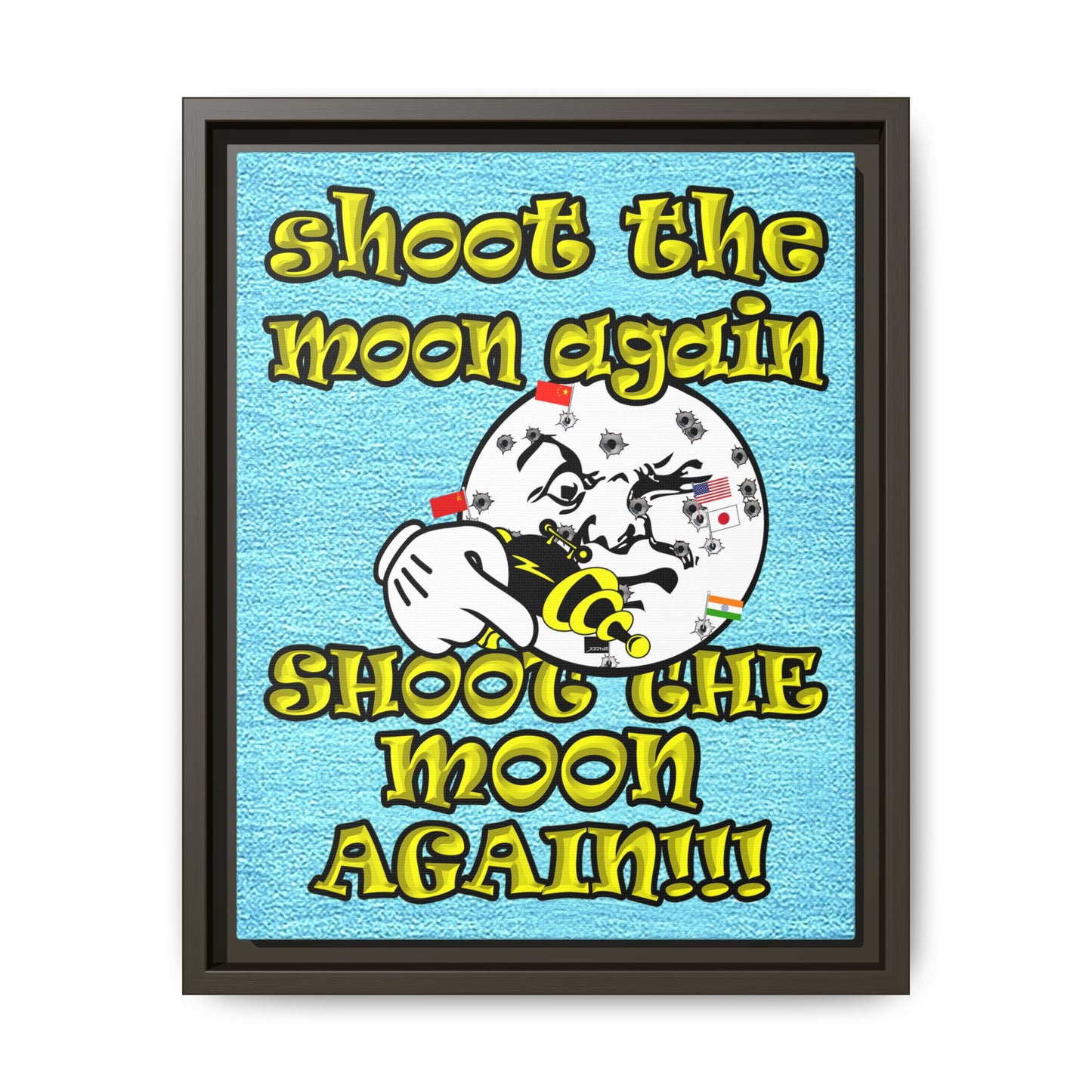 shoot the moon again - framed canvas art (faded blue)
