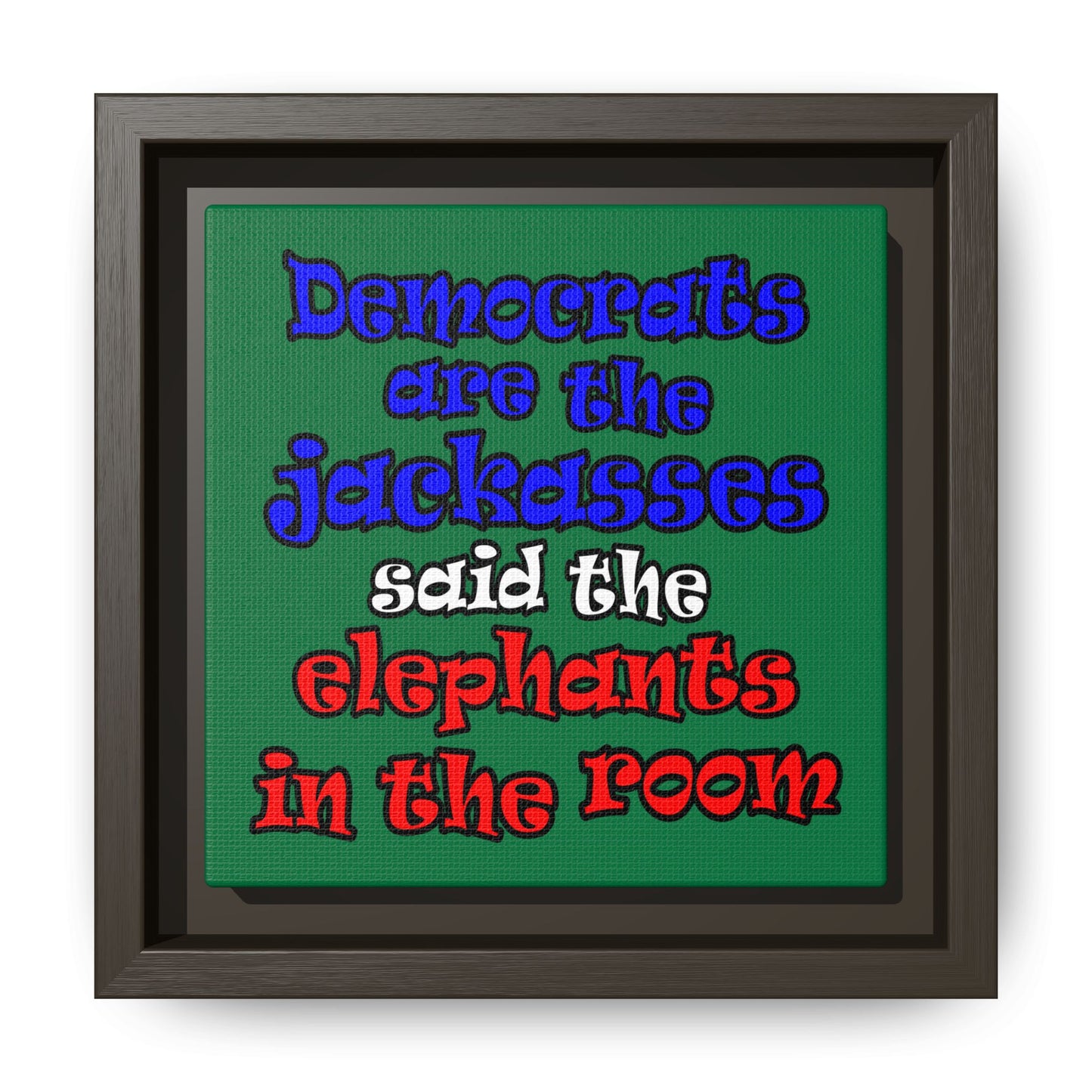 donkeys and elephants - framed canvas art (dark green)