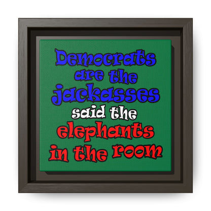 donkeys and elephants - framed canvas art (dark green)
