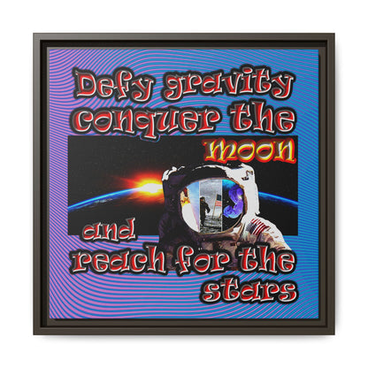 defy conquer reach - framed canvas art (light blue-purple wave)