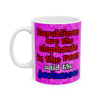 donkeys and elephants - White Mug (pink swirl)