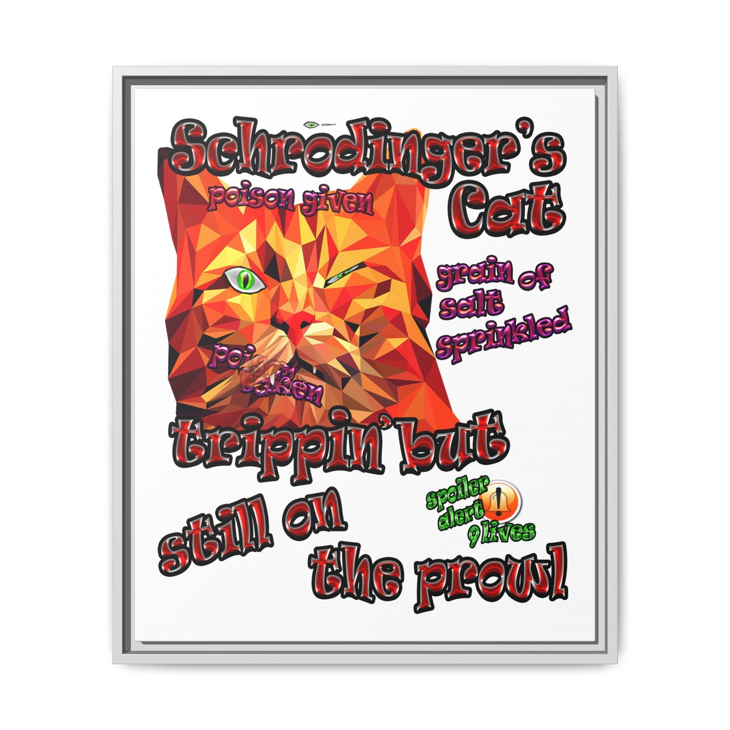 schrodinger's cat - framed canvas art (white)