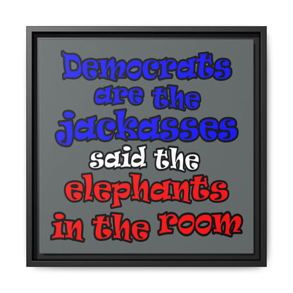 donkeys and elephants - framed canvas art (dark grey)
