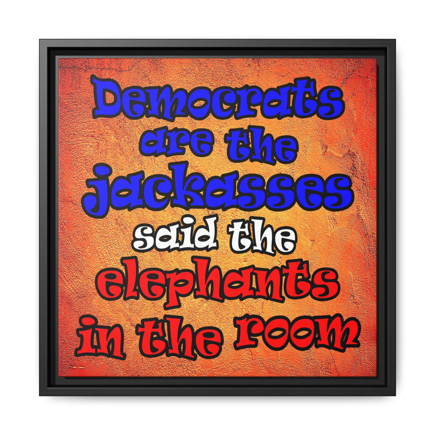 donkeys and elephants - framed canvas art (burnt orange)
