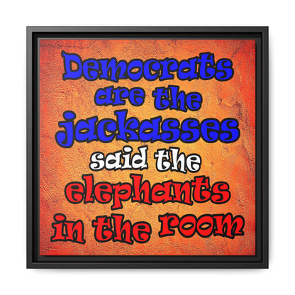 donkeys and elephants - framed canvas art (burnt orange)