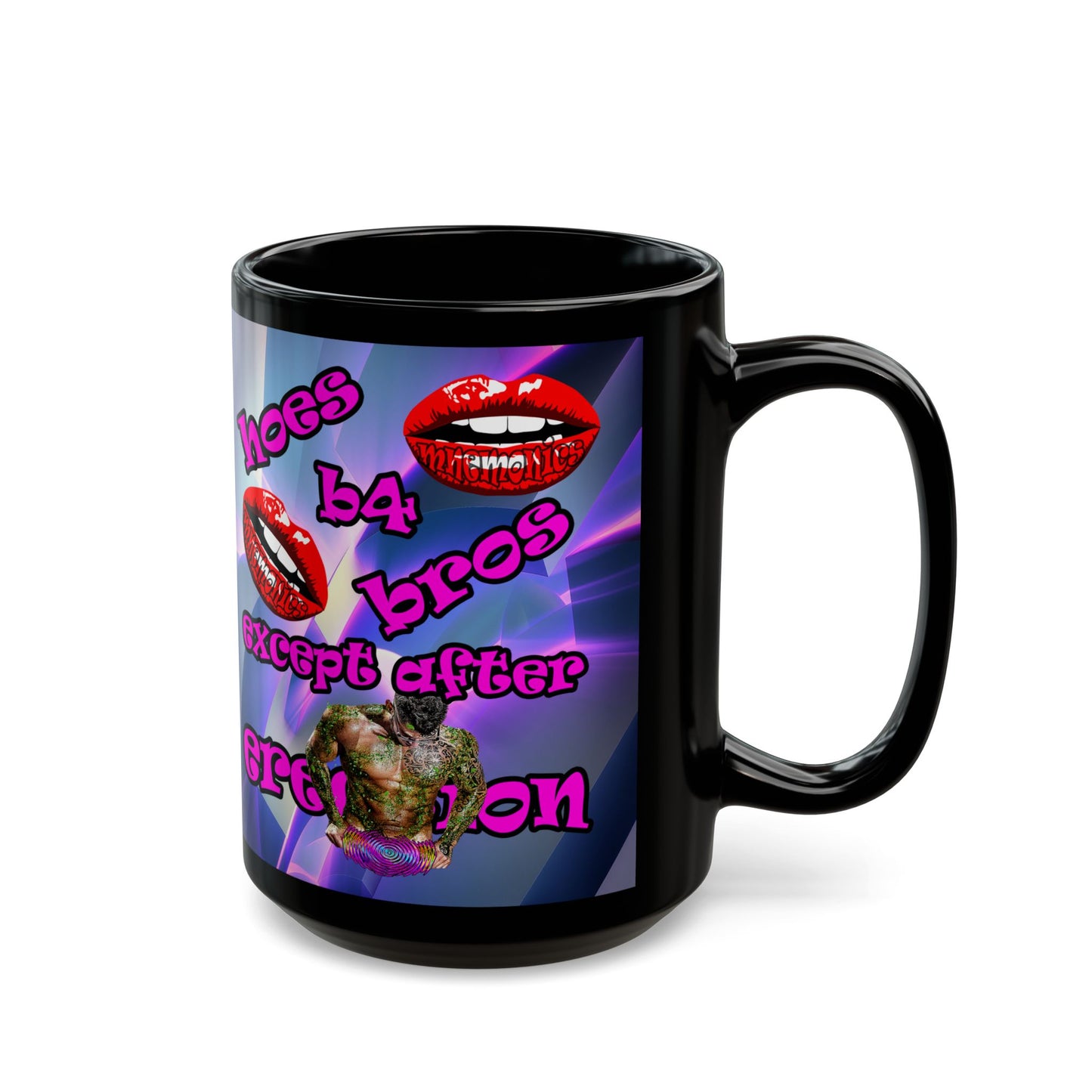 hoes b4 bros - Black Mug (grey-pink wave)
