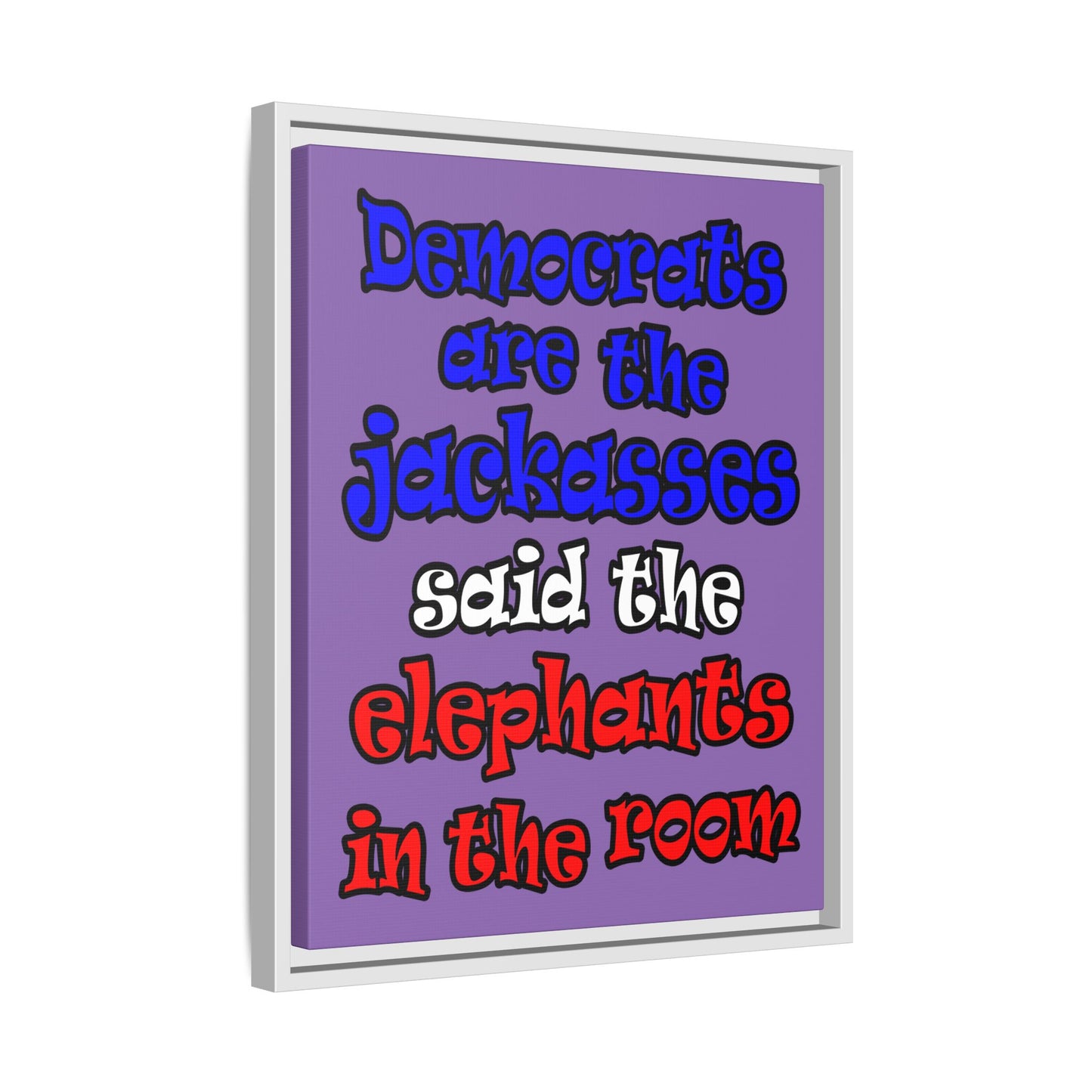 donkeys and elephants - framed canvas art (light purple)