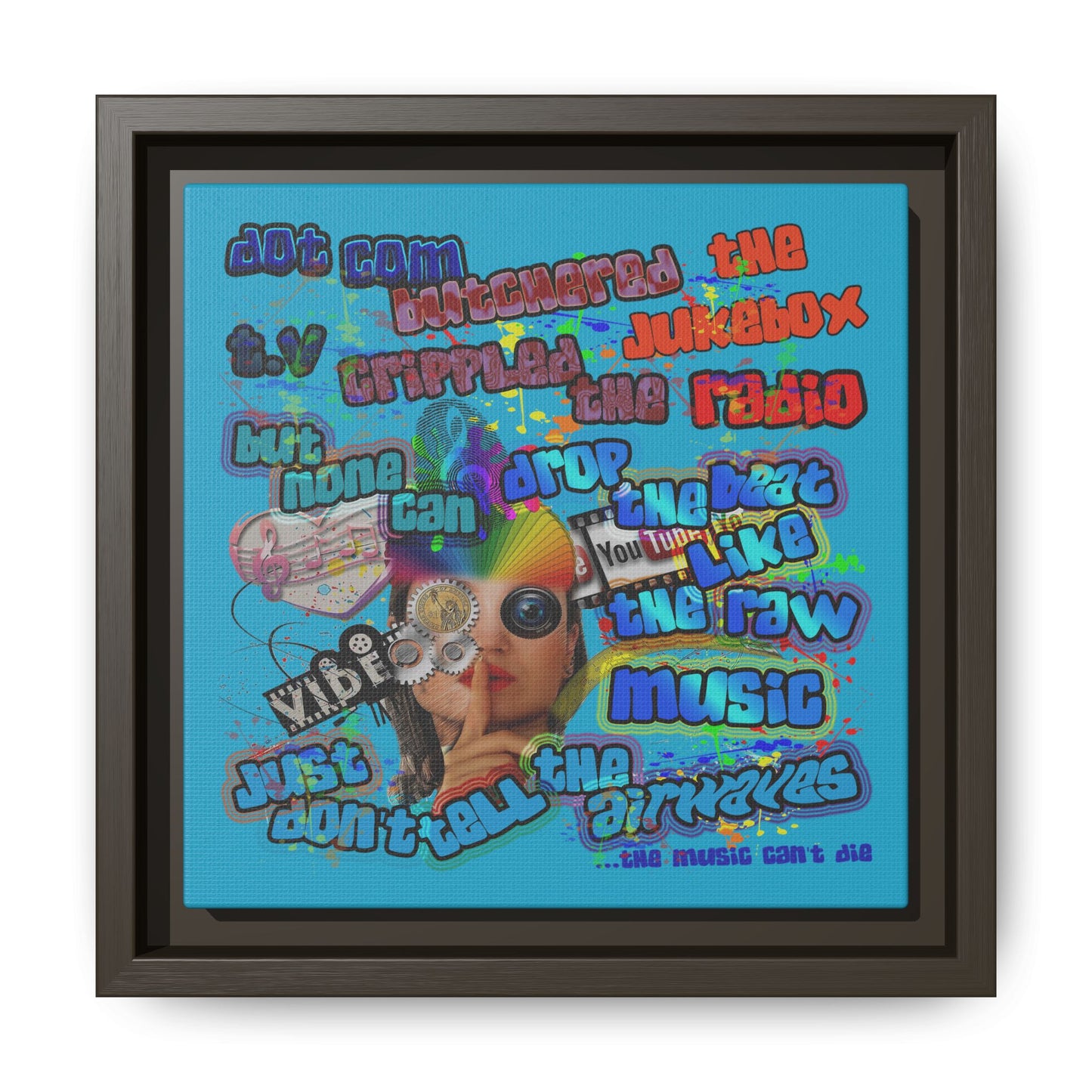 drop the beat - framed canvas art (turquoise)