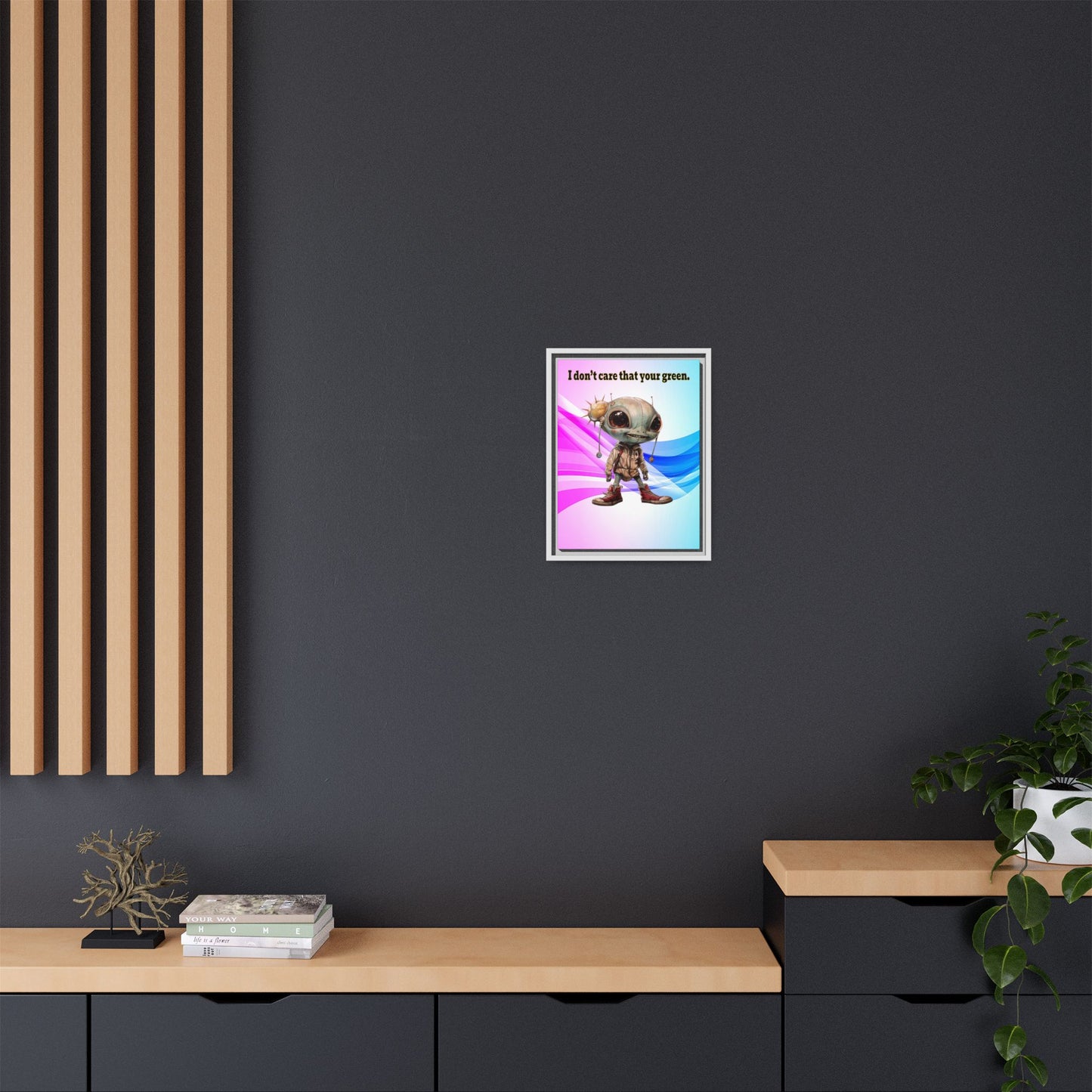 I don't care that your green - framed canvas art (light blue-pink wave)