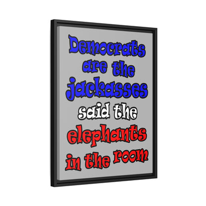 donkeys and elephants - framed canvas art (light grey)