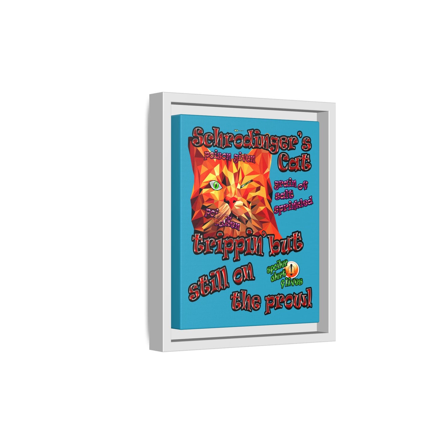 schrodinger's cat - framed canvas art (turquoise)