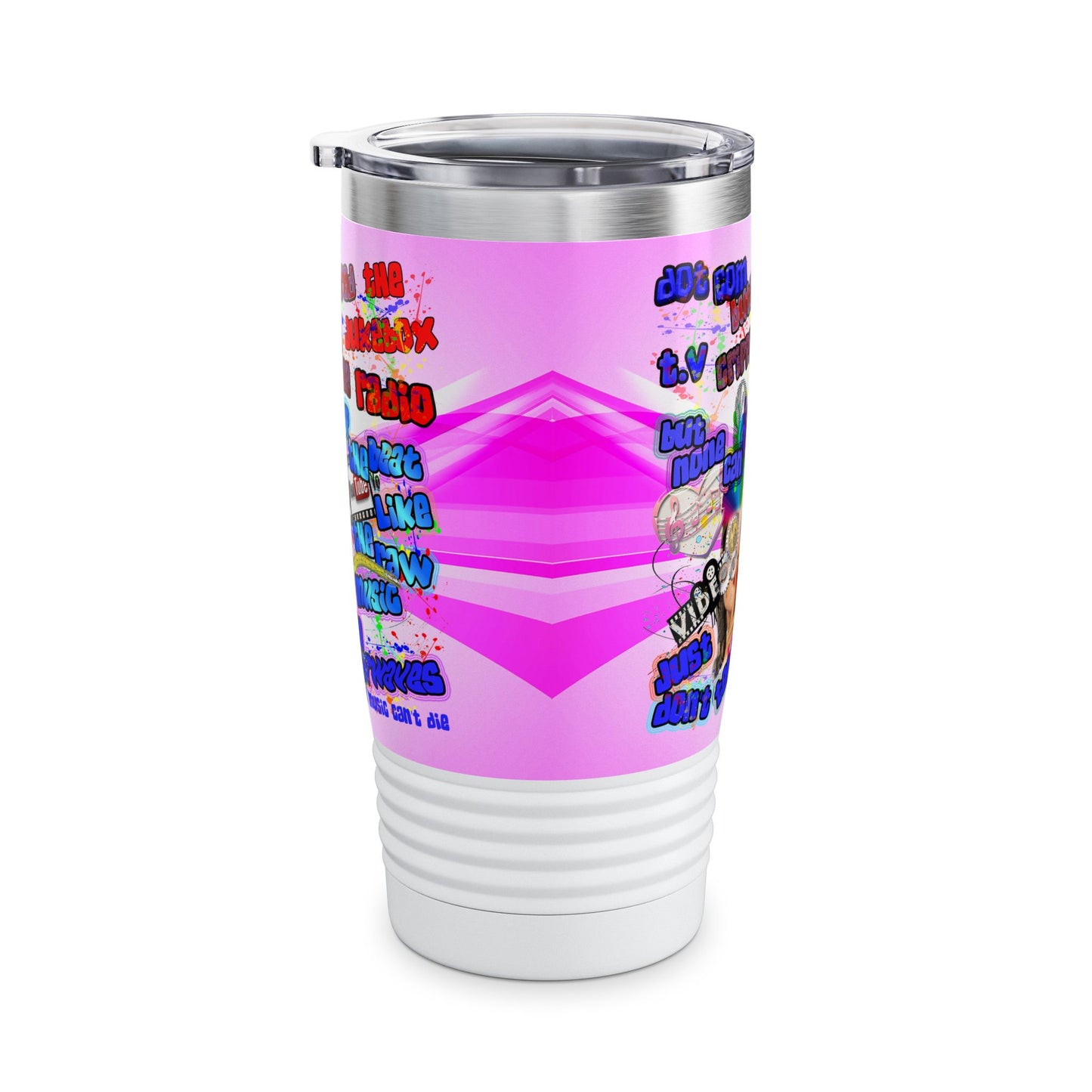 drop the beat - Ringneck Tumbler, 20oz  (light blue-pink wave)